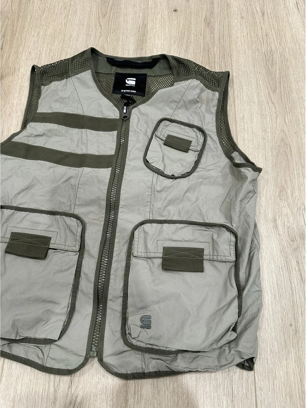 NWT G-Star Raw Utility Fabric Mix Pockets Poplin Vest Size Large